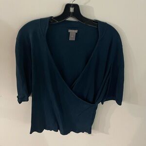 Ann Taylor Blue Wrap Blouse with 3/4 Sleeves